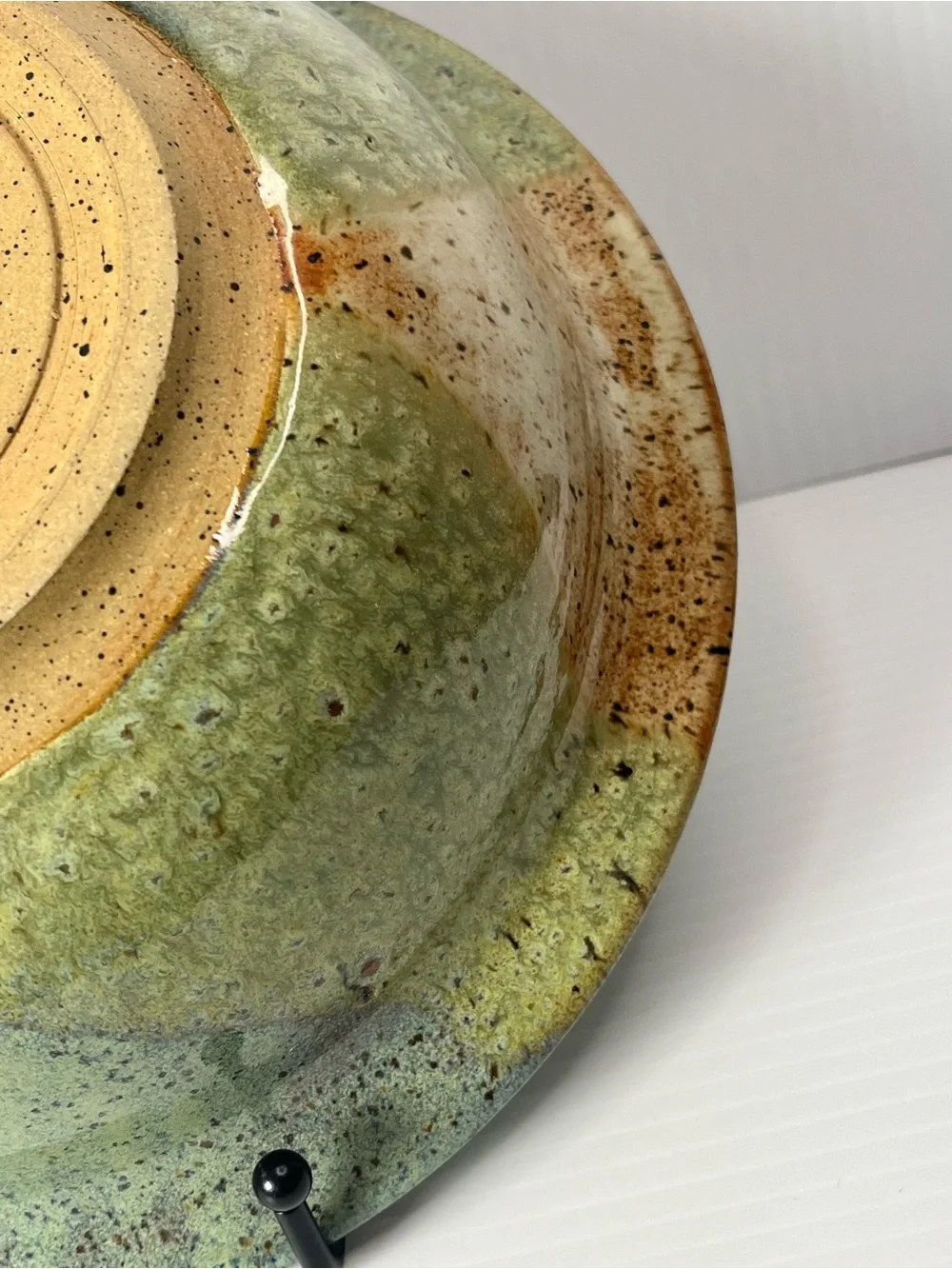 Art Pottery Speckled Ceramic Glazed Handmade 10” Bowl Signed